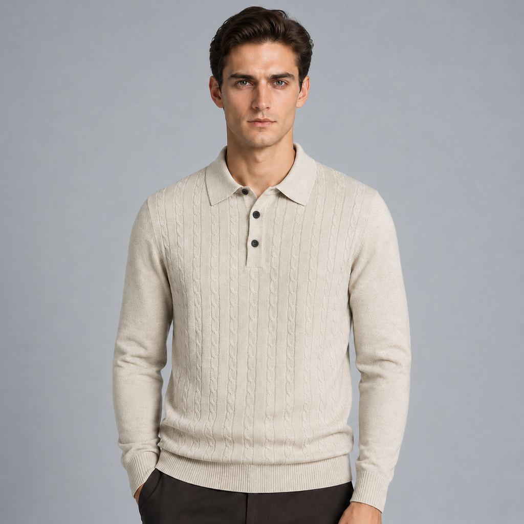 Men's Slim V-Neck Cable Knit Button Jumper Black Canvas