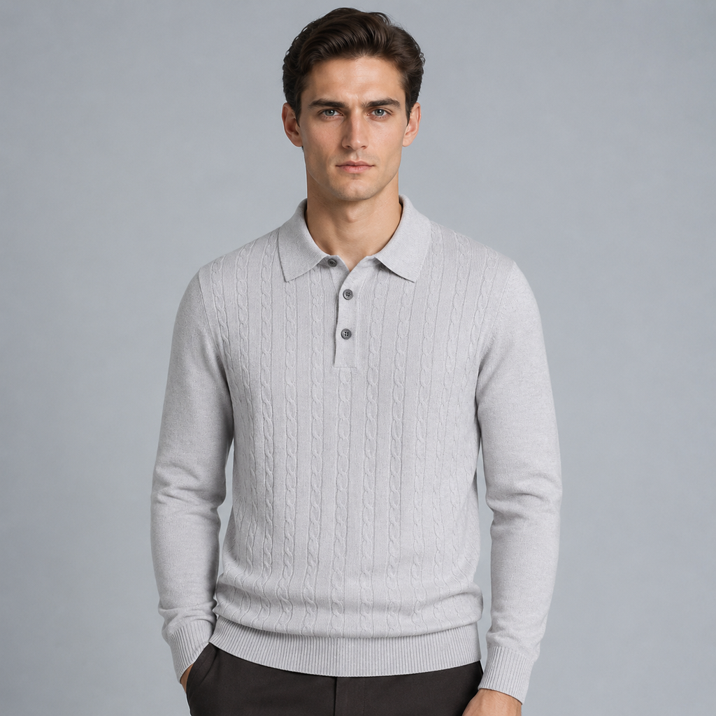 Men's Slim V-Neck Cable Knit Button Jumper Black Canvas