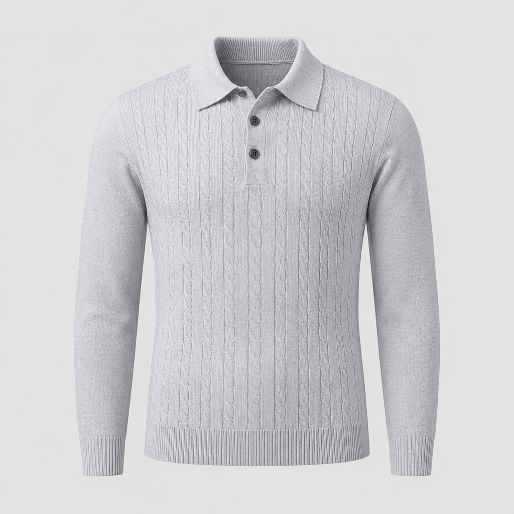 Men's Slim V-Neck Cable Knit Button Jumper Black Canvas