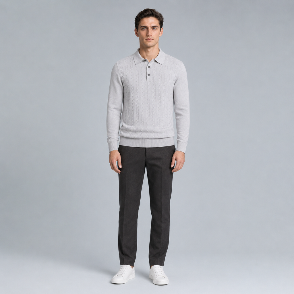Men's Slim V-Neck Cable Knit Button Jumper Black Canvas