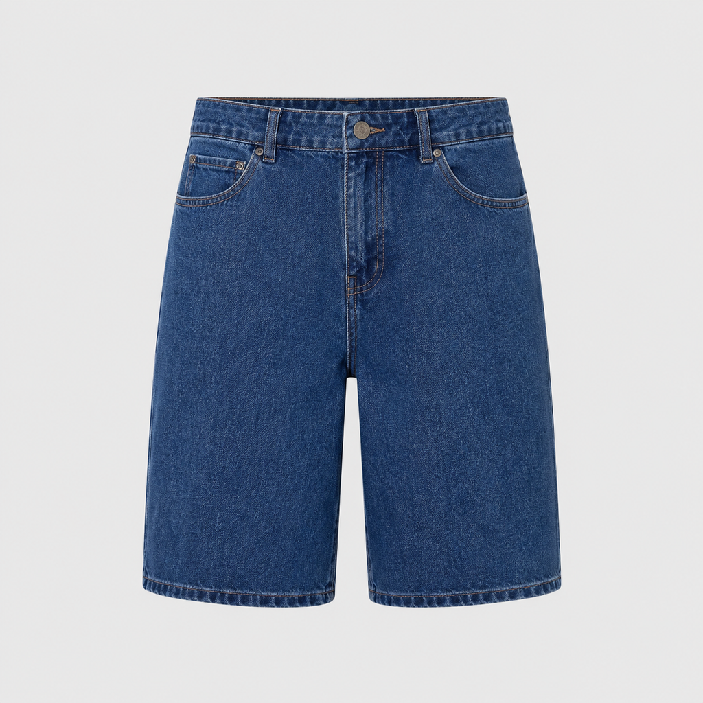 Men's Straight Stretch Denim Knee Length Shorts Black Canvas
