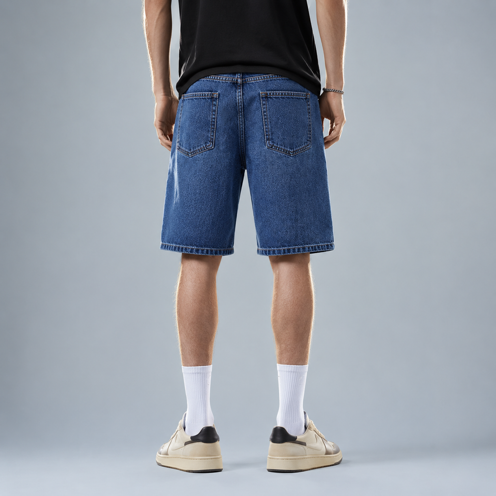 Men's Straight Stretch Denim Knee Length Shorts Black Canvas