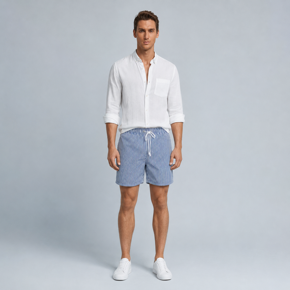 Men's Striped Quick-Dry Swim Shorts Black Canvas
