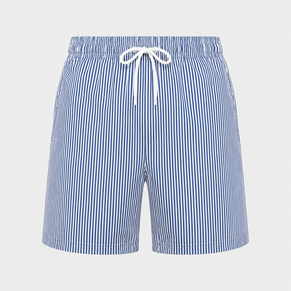 Men's Striped Quick-Dry Swim Shorts Black Canvas