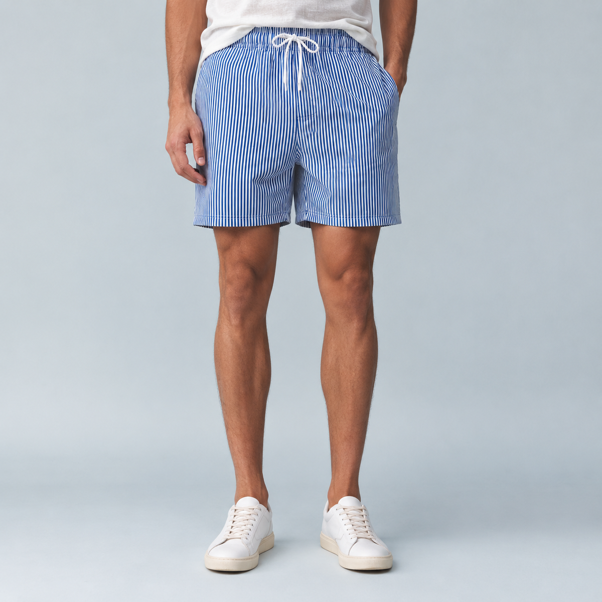 Men's Striped Quick-Dry Swim Shorts Black Canvas