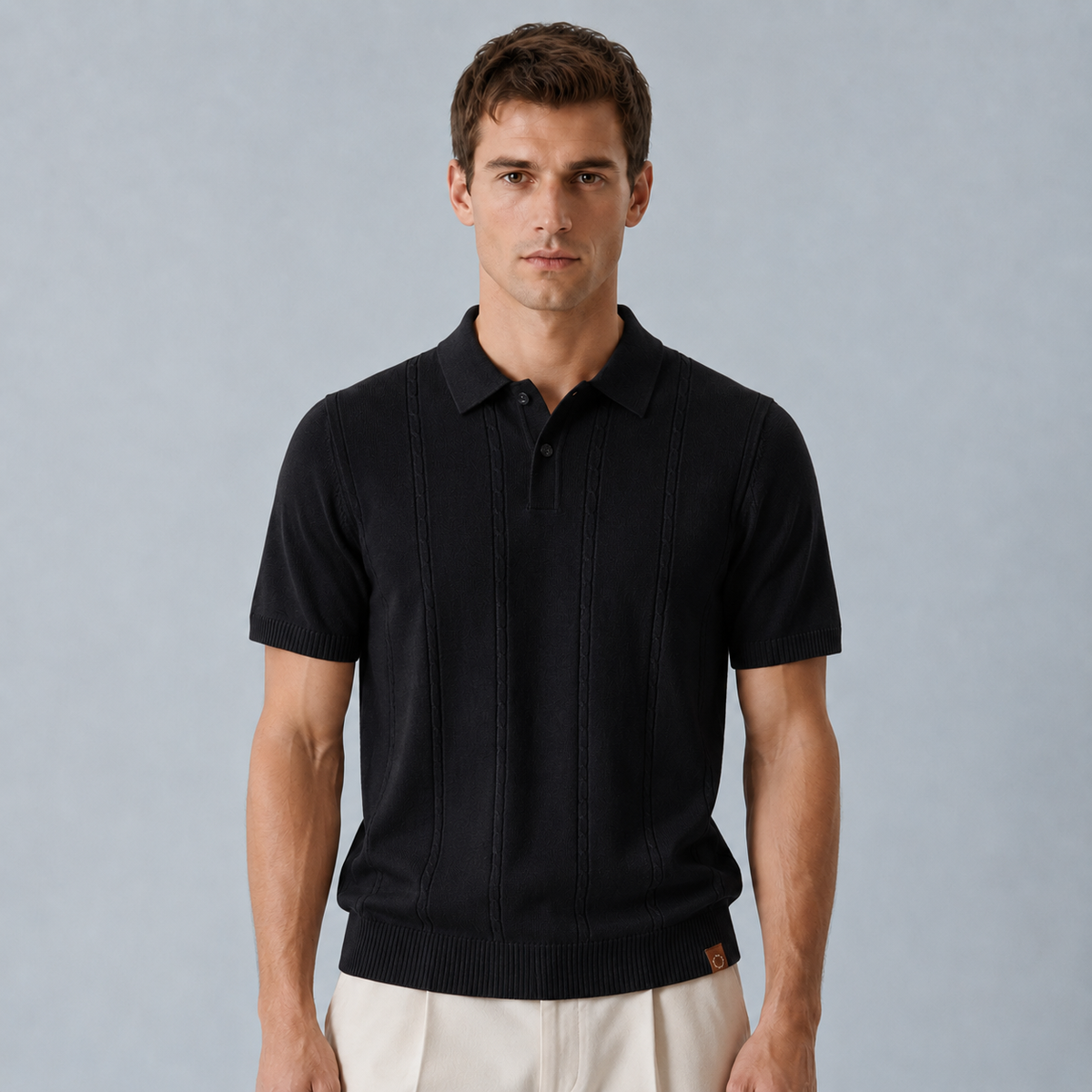 Men's Striped Silk Touch Golf Polo Shirt Black Canvas