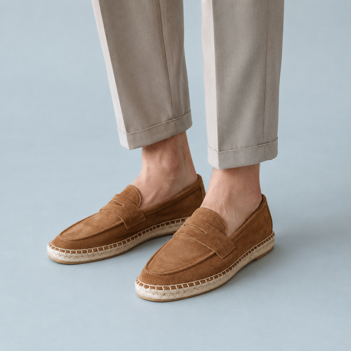 Men's Suede Espadrille Loafers Black Canvas