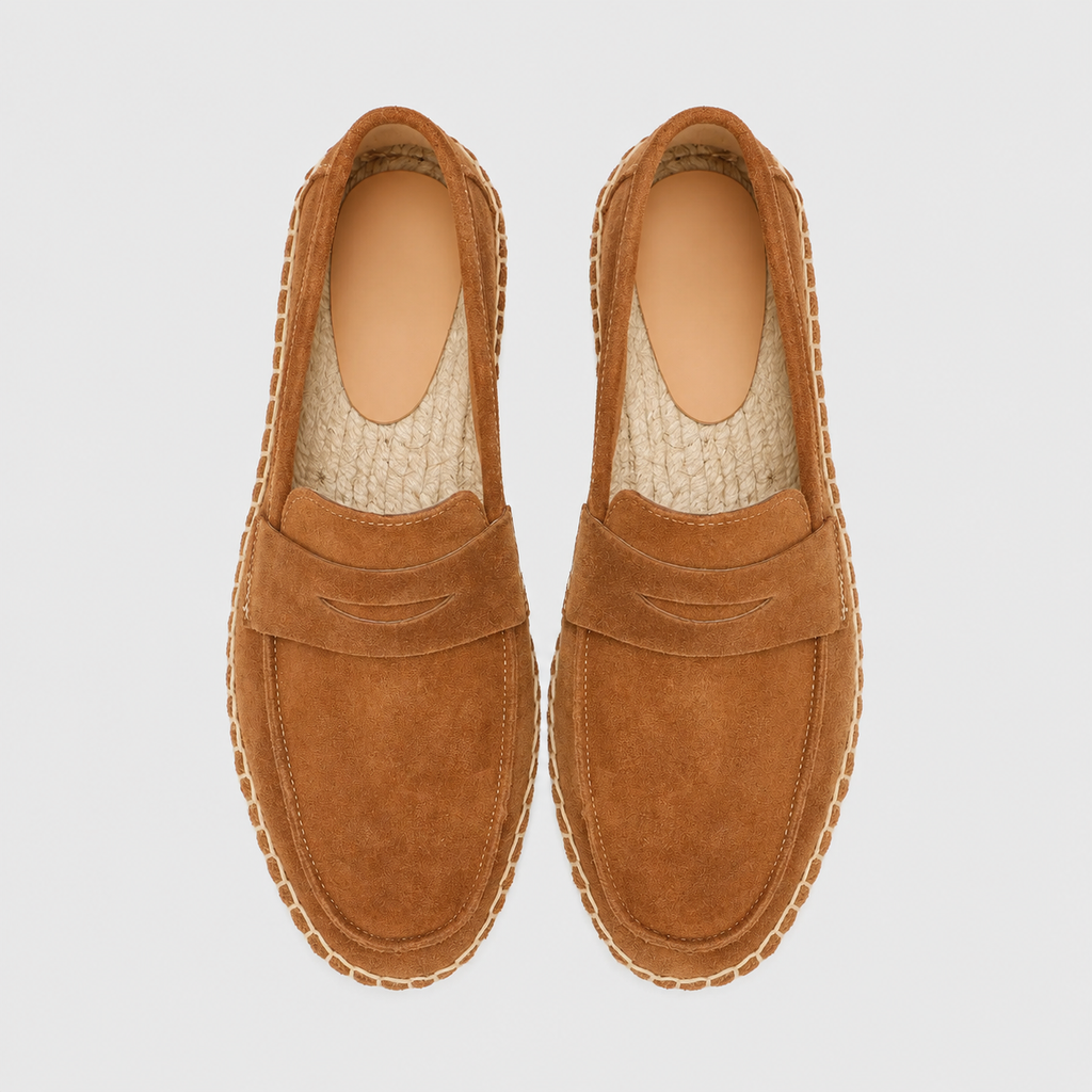 Men's Suede Espadrille Loafers Black Canvas