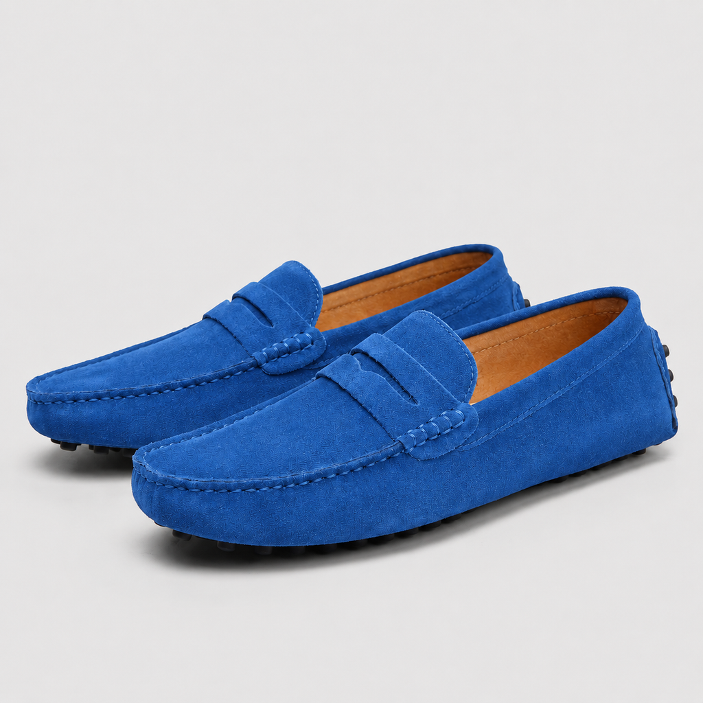 Men's Suede Leather Slip-On Loafers Black Canvas