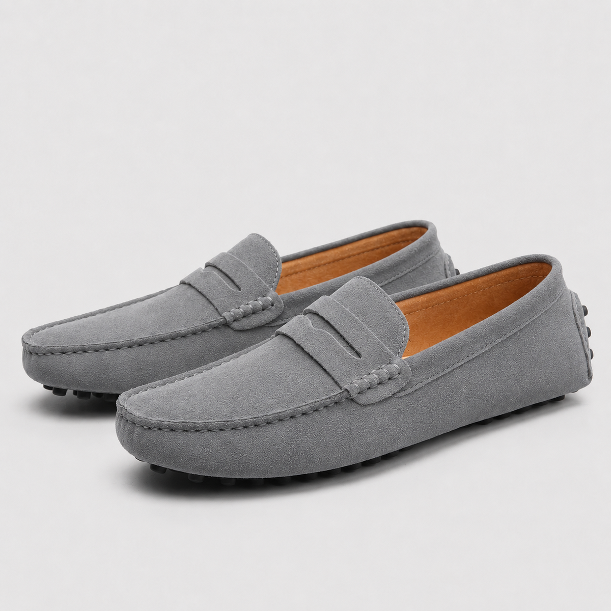 Men's Suede Leather Slip-On Loafers Black Canvas