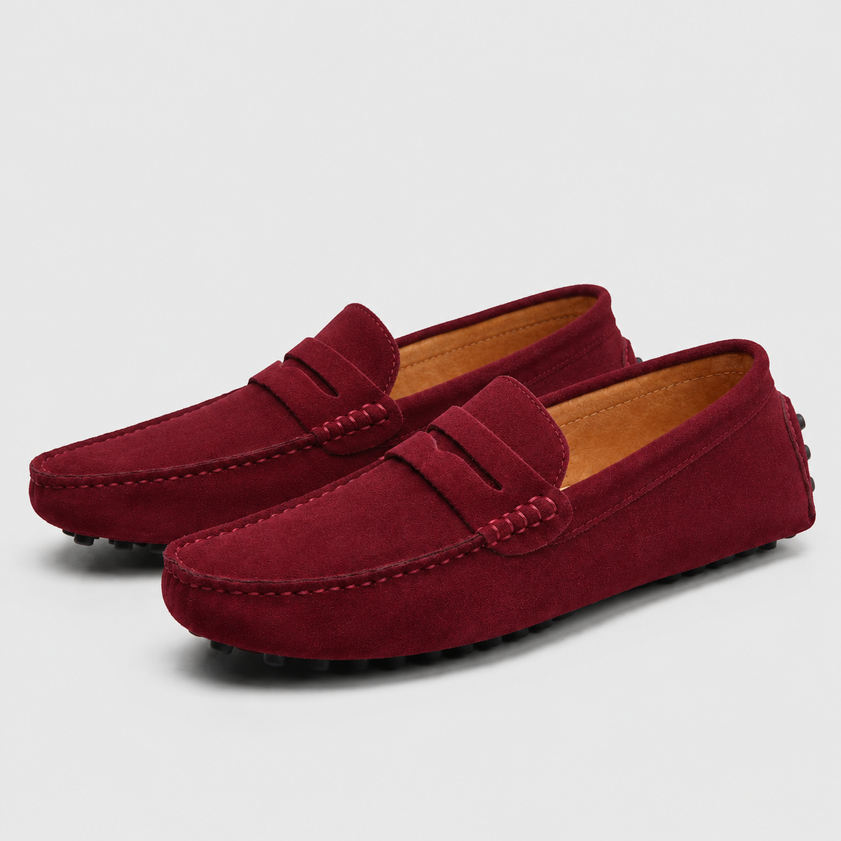 Men's Suede Leather Slip-On Loafers Black Canvas