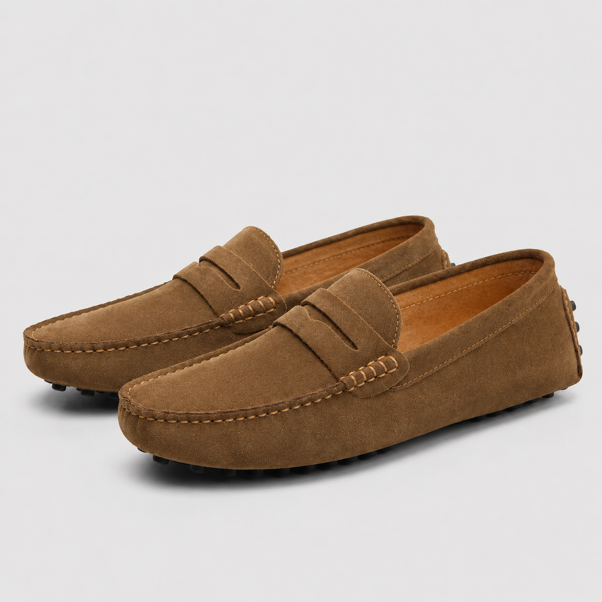 Men's Suede Leather Slip-On Loafers Black Canvas