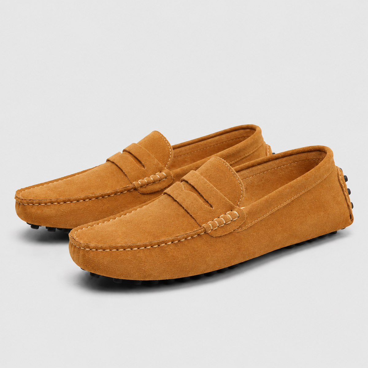 Men's Suede Leather Slip-On Loafers Black Canvas