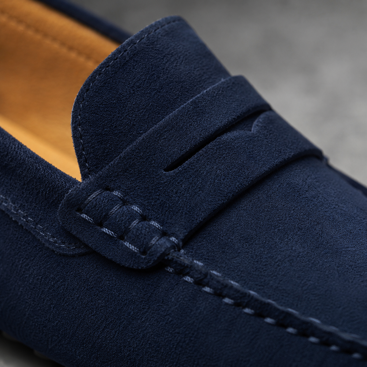 Men's Suede Leather Slip-On Loafers Black Canvas