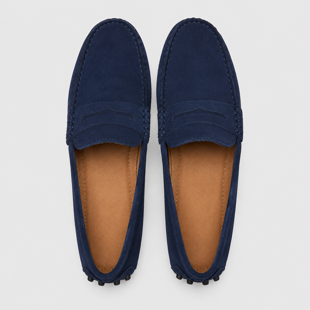 Men's Suede Leather Slip-On Loafers Black Canvas