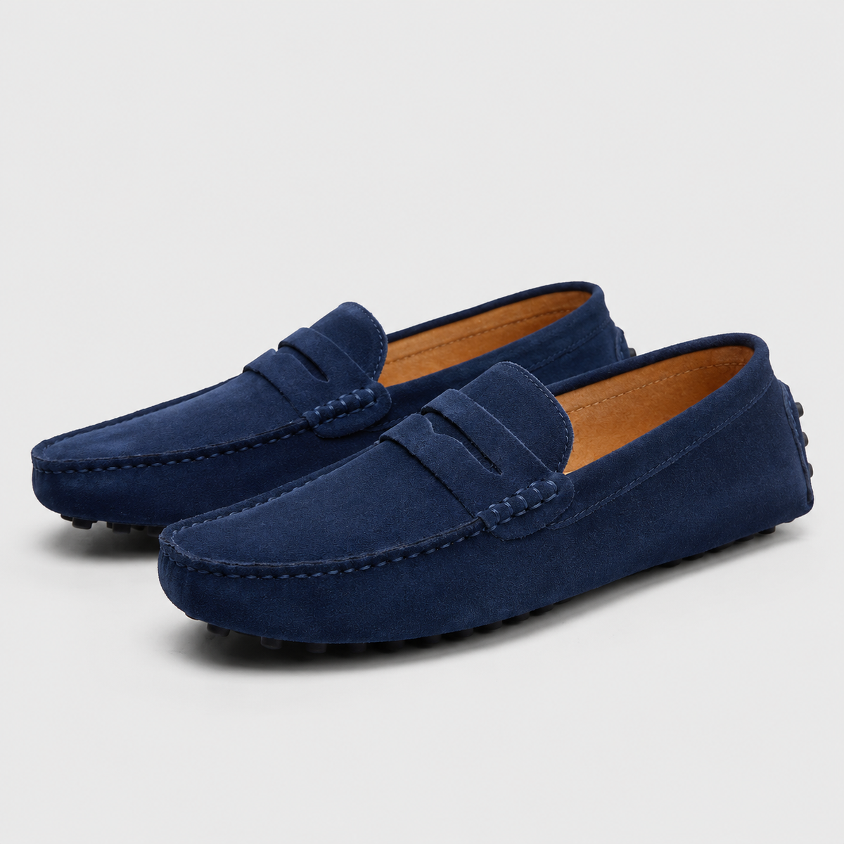 Men's Suede Leather Slip-On Loafers Black Canvas