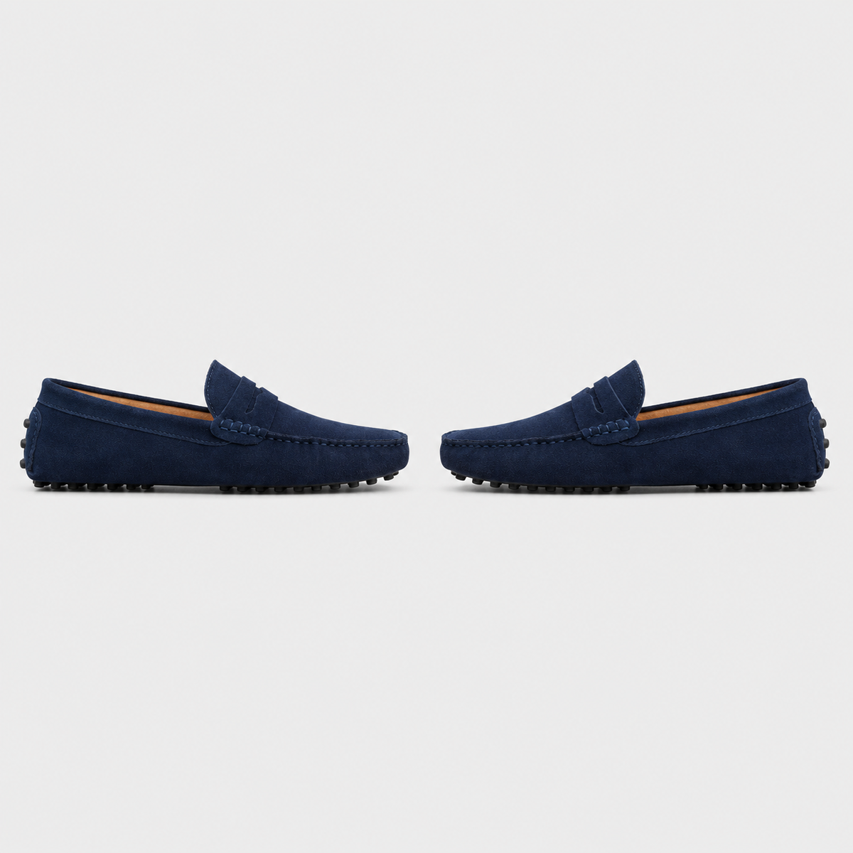 Men's Suede Leather Slip-On Loafers Black Canvas