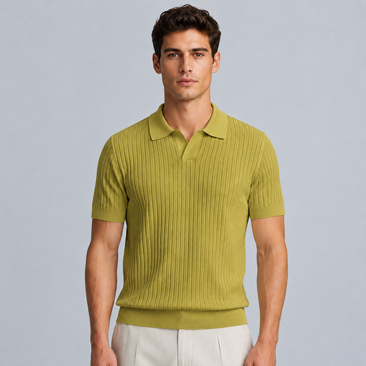 Men's Summer Knit Polo Shirt Fit Sleeve Black Canvas