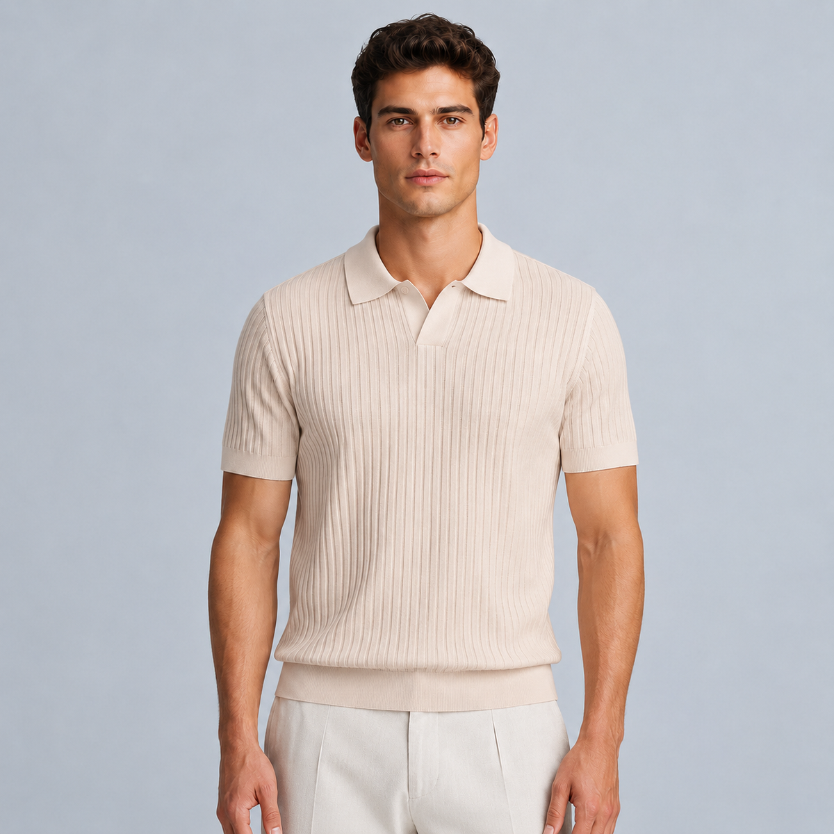 Men's Summer Knit Polo Shirt Fit Sleeve Black Canvas