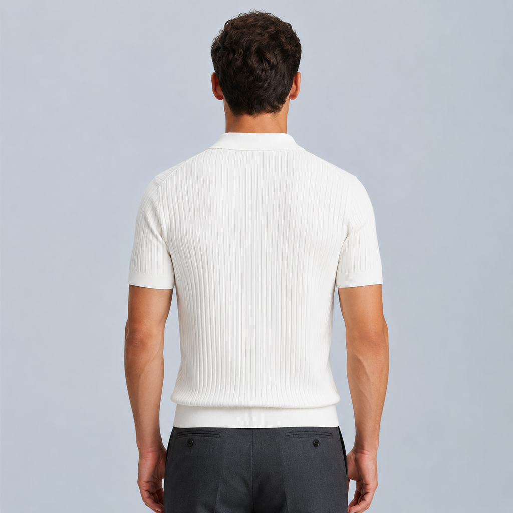 Men's Summer Knit Polo Shirt Fit Sleeve Black Canvas