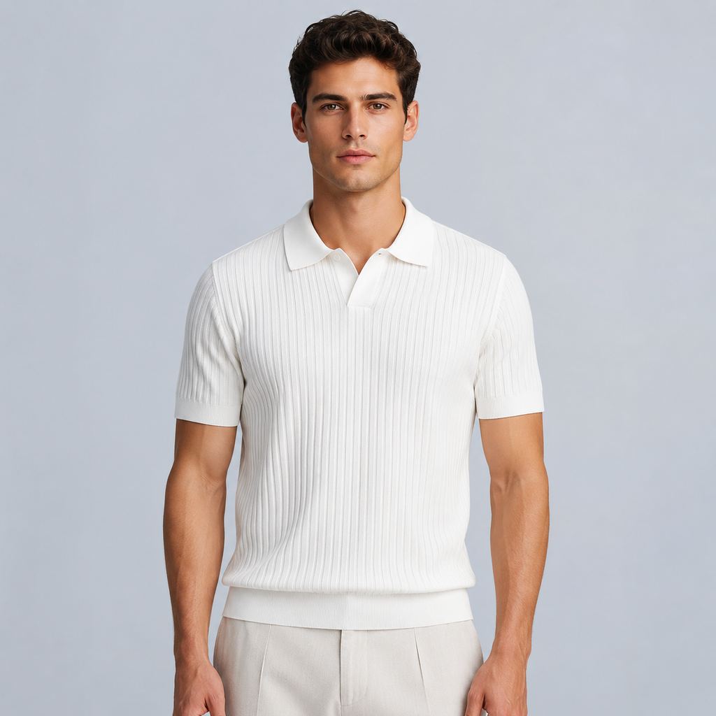 Men's Summer Knit Polo Shirt Fit Sleeve Black Canvas