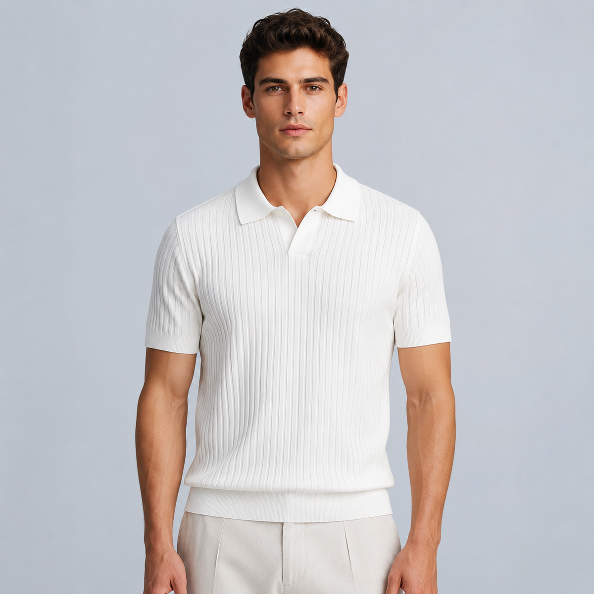 Men's Summer Knit Polo Shirt Fit Sleeve Black Canvas