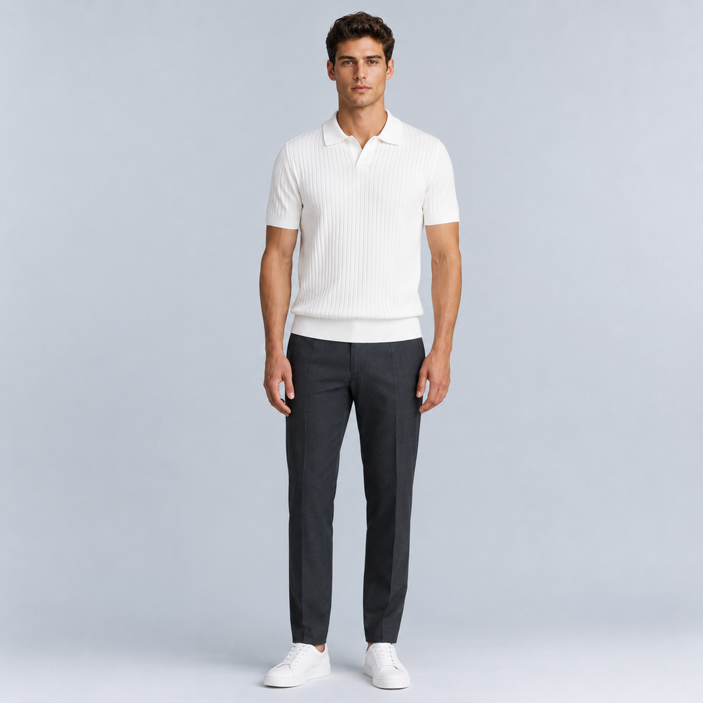 Men's Summer Knit Polo Shirt Fit Sleeve Black Canvas
