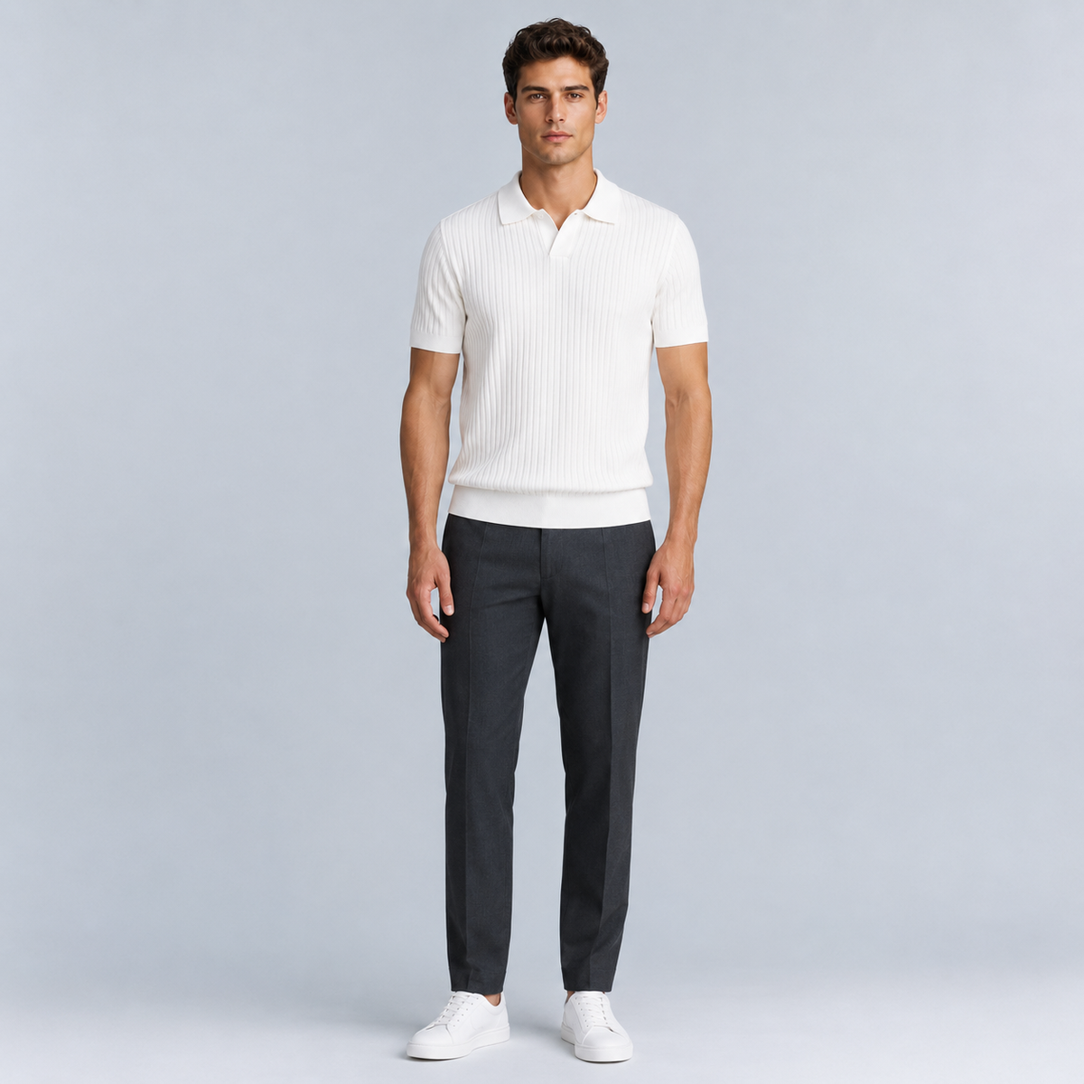 Men's Summer Knit Polo Shirt Fit Sleeve Black Canvas
