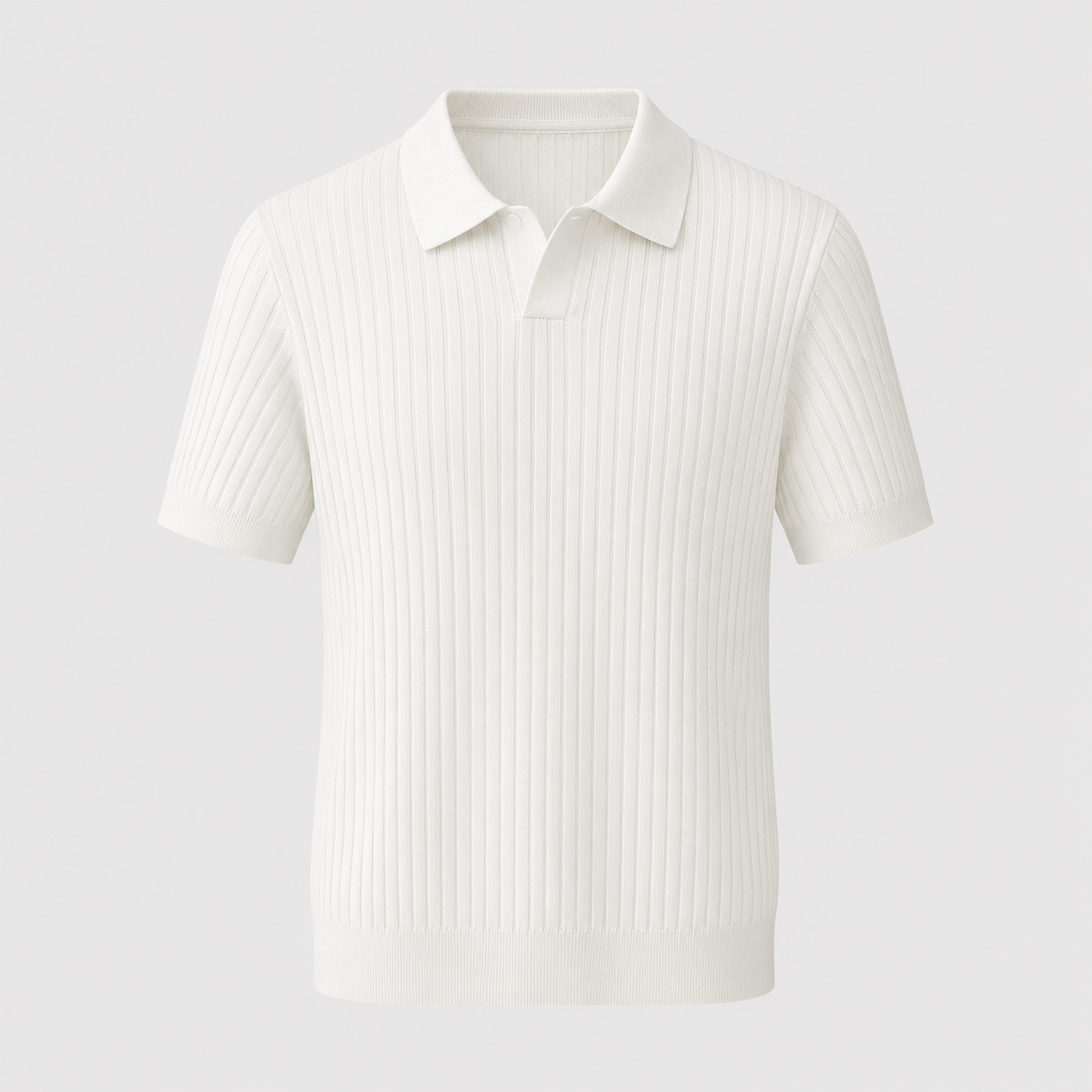 Men's Summer Knit Polo Shirt Fit Sleeve Black Canvas