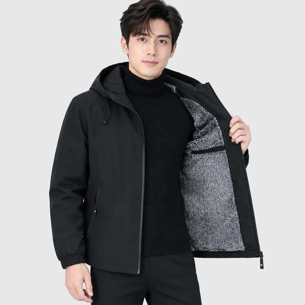 Men's Thermal Fleece Hooded Windbreaker Jacket