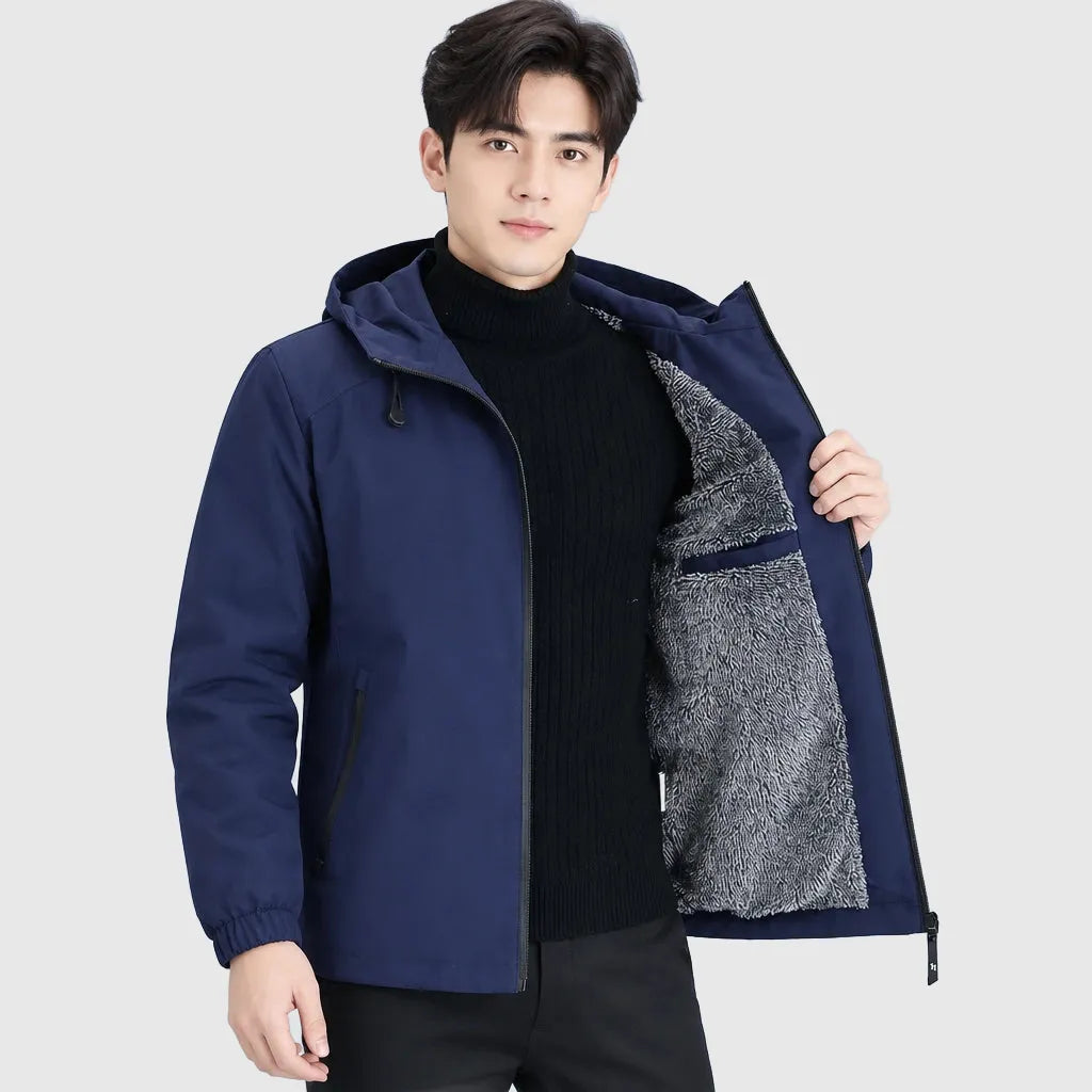 Men's Thermal Fleece Hooded Windbreaker Jacket