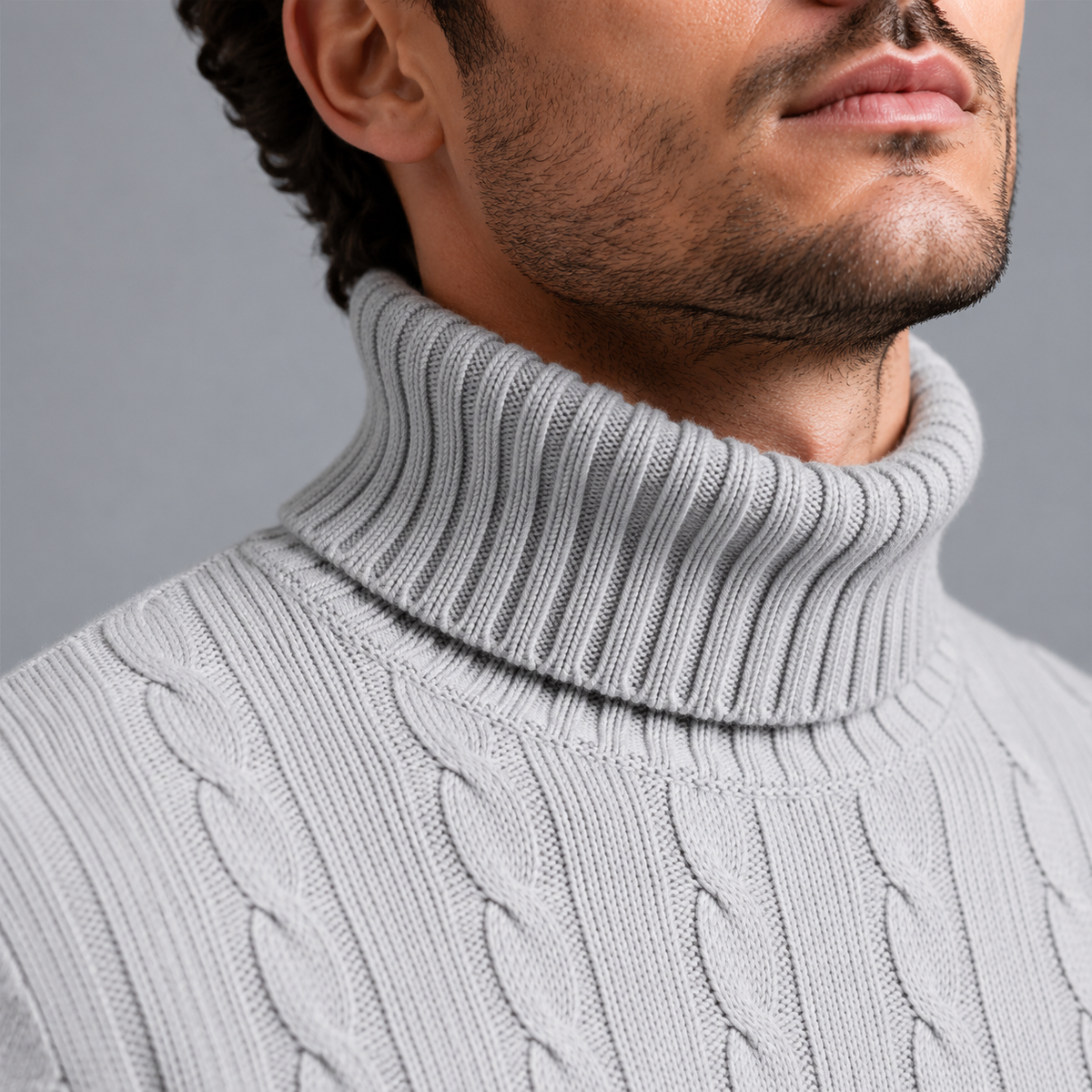 Men's Turtleneck Twist Knit Pullover Jumper Black Canvas