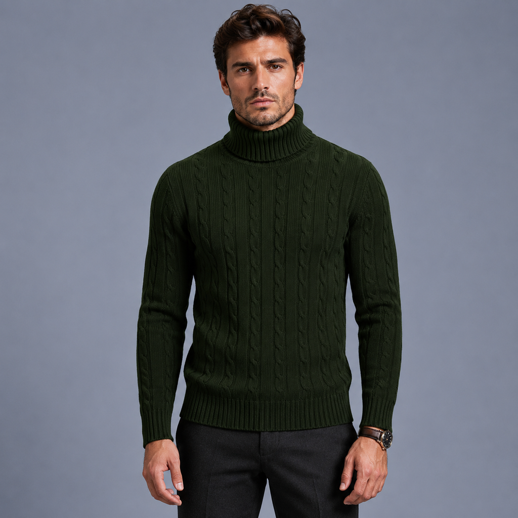 Men's Turtleneck Twist Knit Pullover Jumper Black Canvas