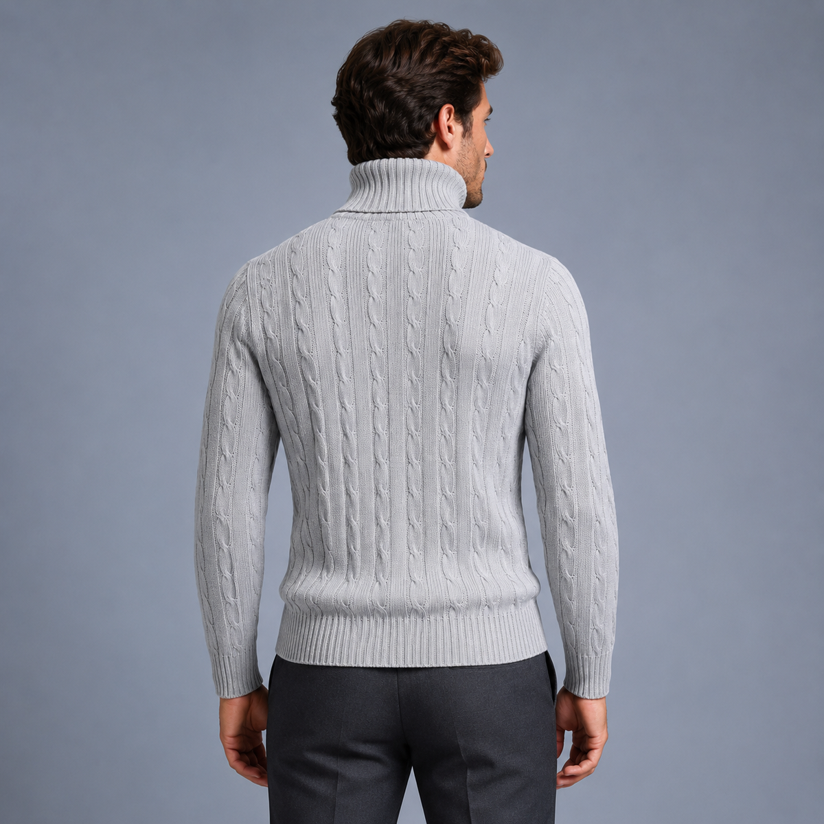 Men's Turtleneck Twist Knit Pullover Jumper Black Canvas