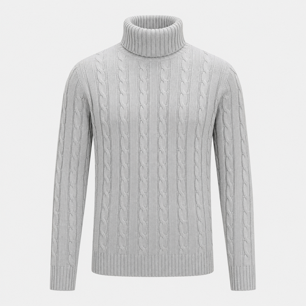 Men's Turtleneck Twist Knit Pullover Jumper Black Canvas