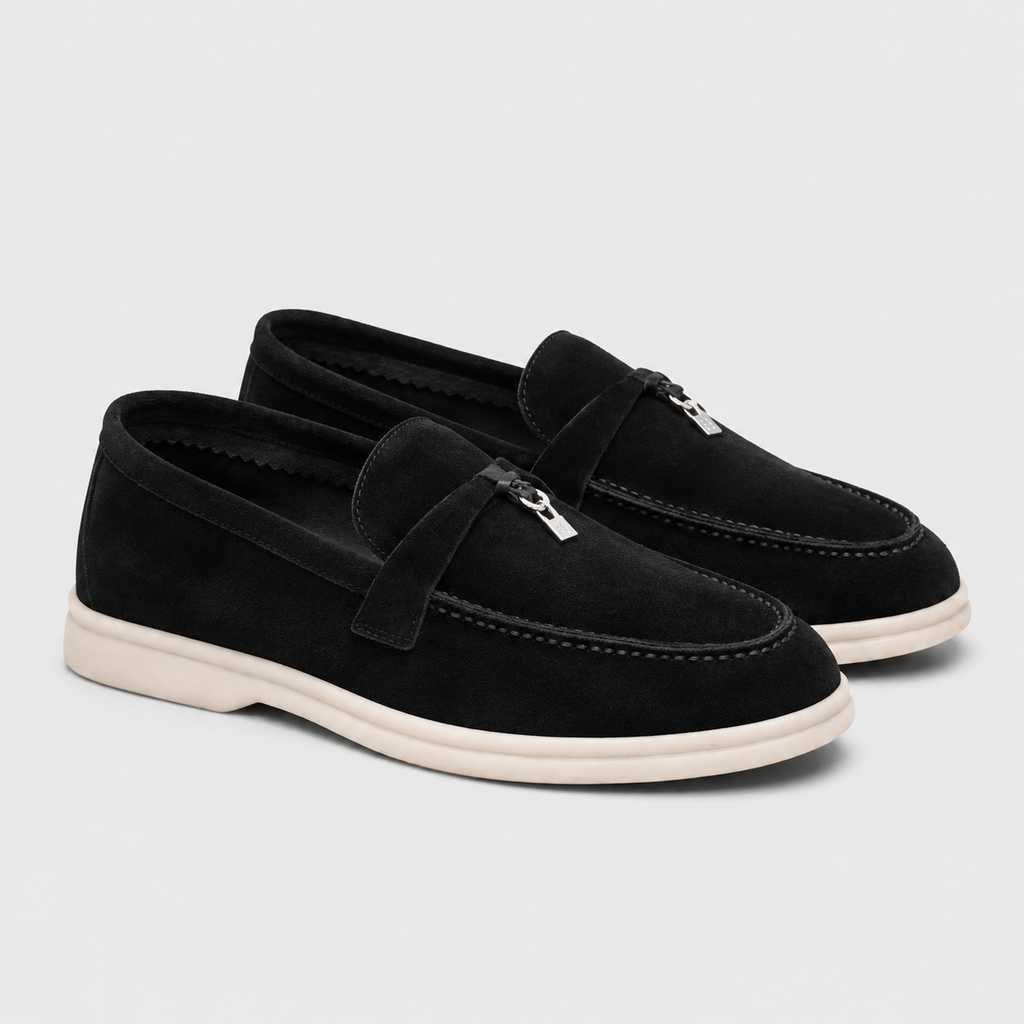 Men's Vintage Flat Moccasins Black Canvas