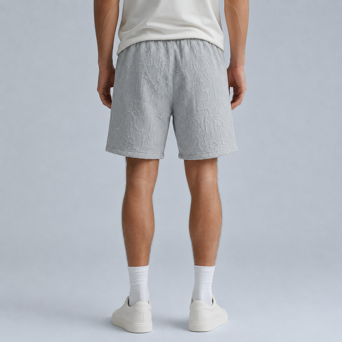 Men's Waffle Knit Wide Leg Baggy Shorts Black Canvas