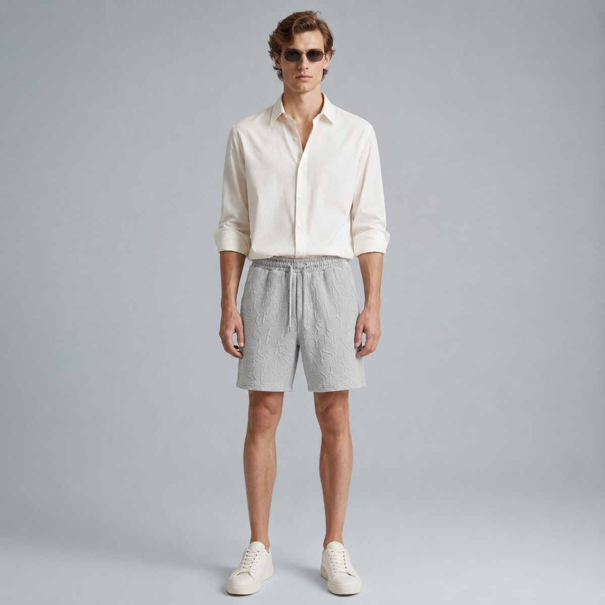 Men's Waffle Knit Wide Leg Baggy Shorts Black Canvas