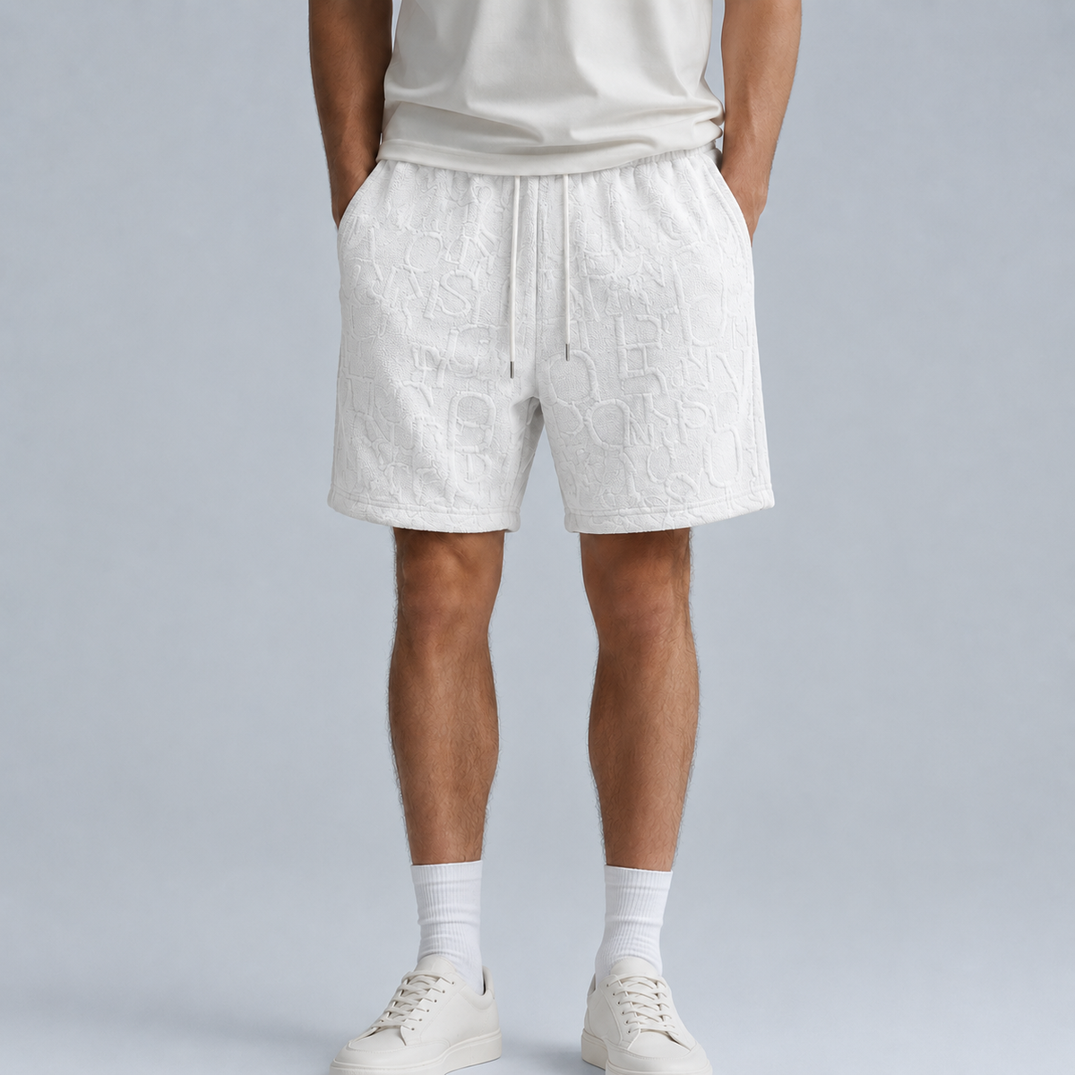 Men's Waffle Knit Wide Leg Baggy Shorts Black Canvas