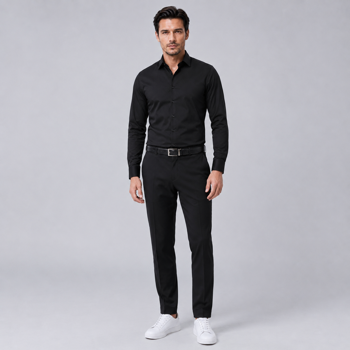 Men's Wrinkle-Free Stretch Formal Dress Shirt Black Canvas