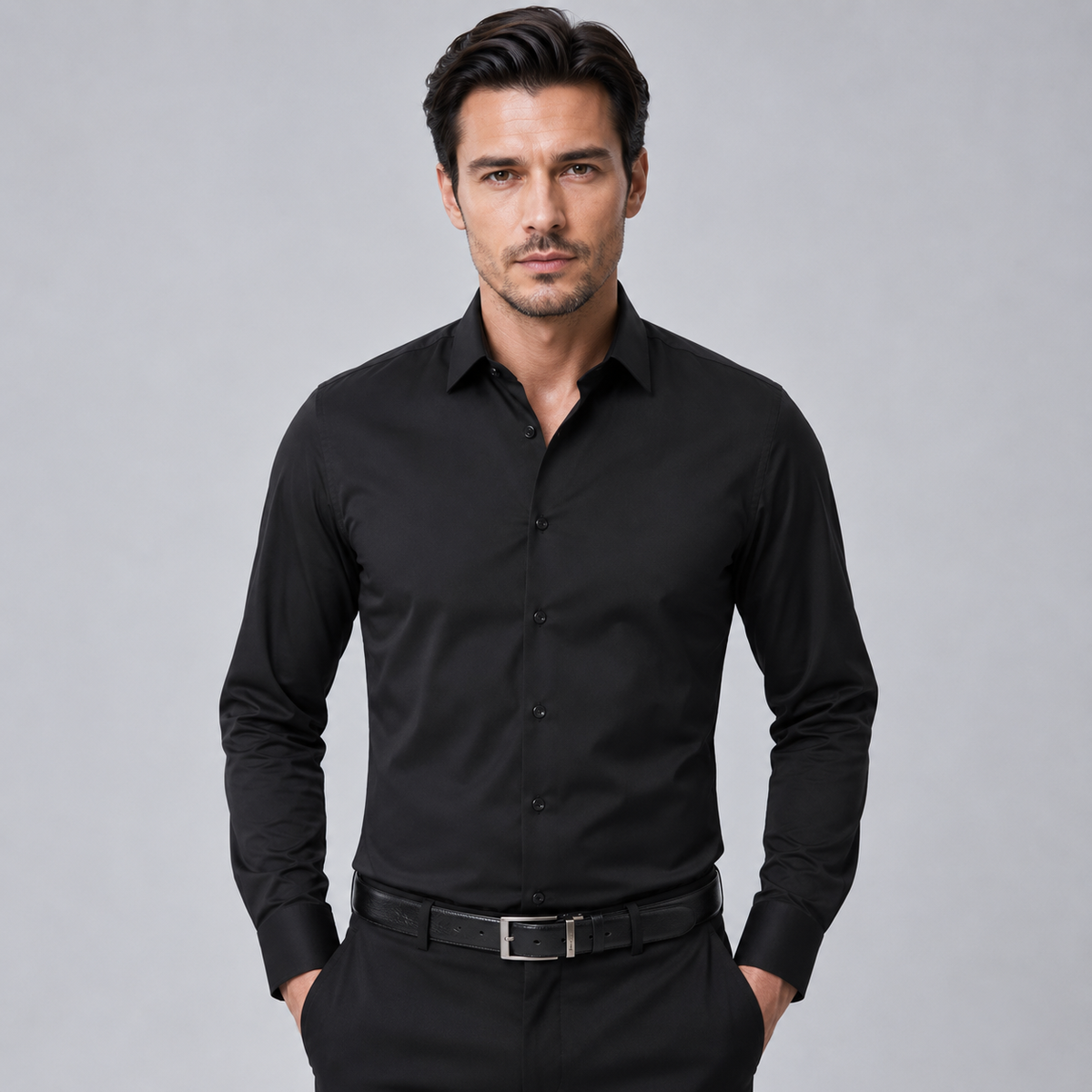 Men's Wrinkle-Free Stretch Formal Dress Shirt Black Canvas