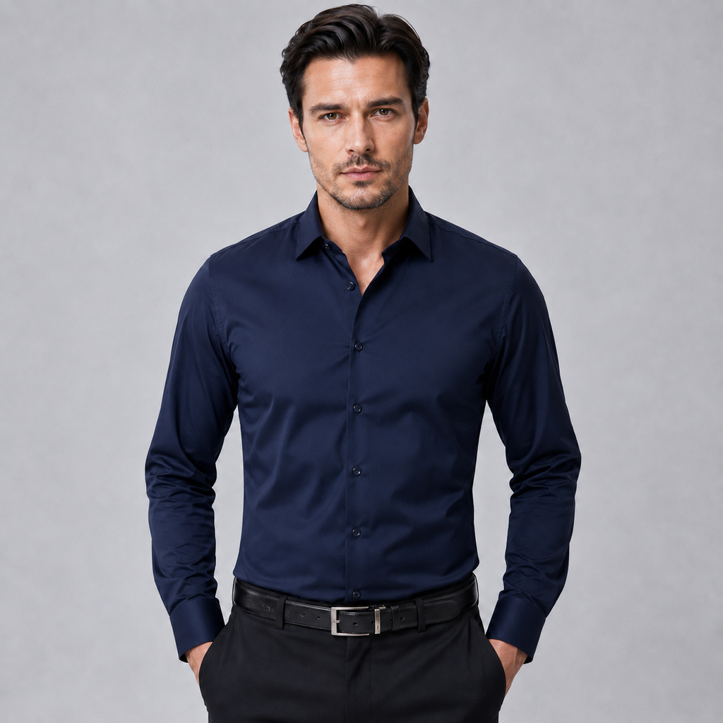 Men's Wrinkle-Free Stretch Formal Dress Shirt Black Canvas