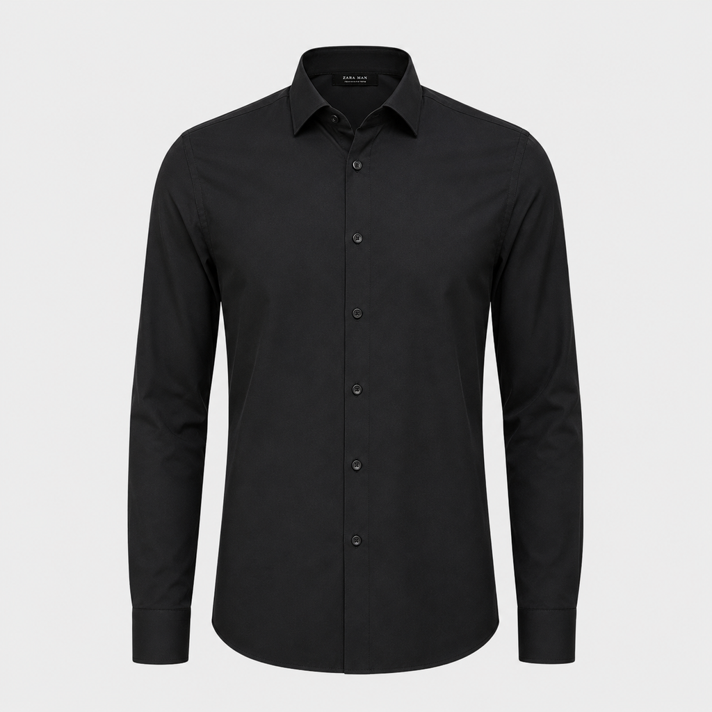 Men's Wrinkle-Free Stretch Formal Dress Shirt Black Canvas