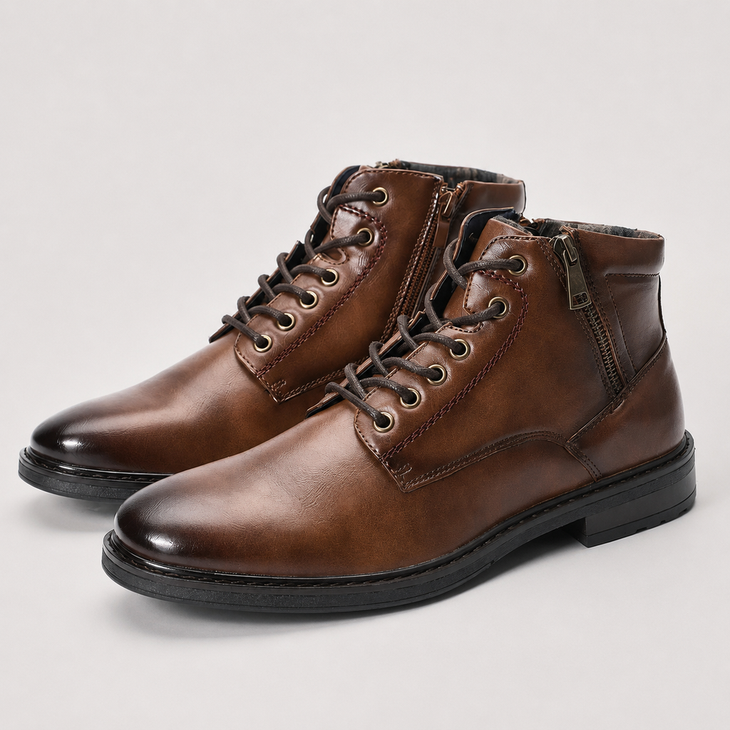 Men's Zip Lace-Up Smart Ankle Boots Black Canvas