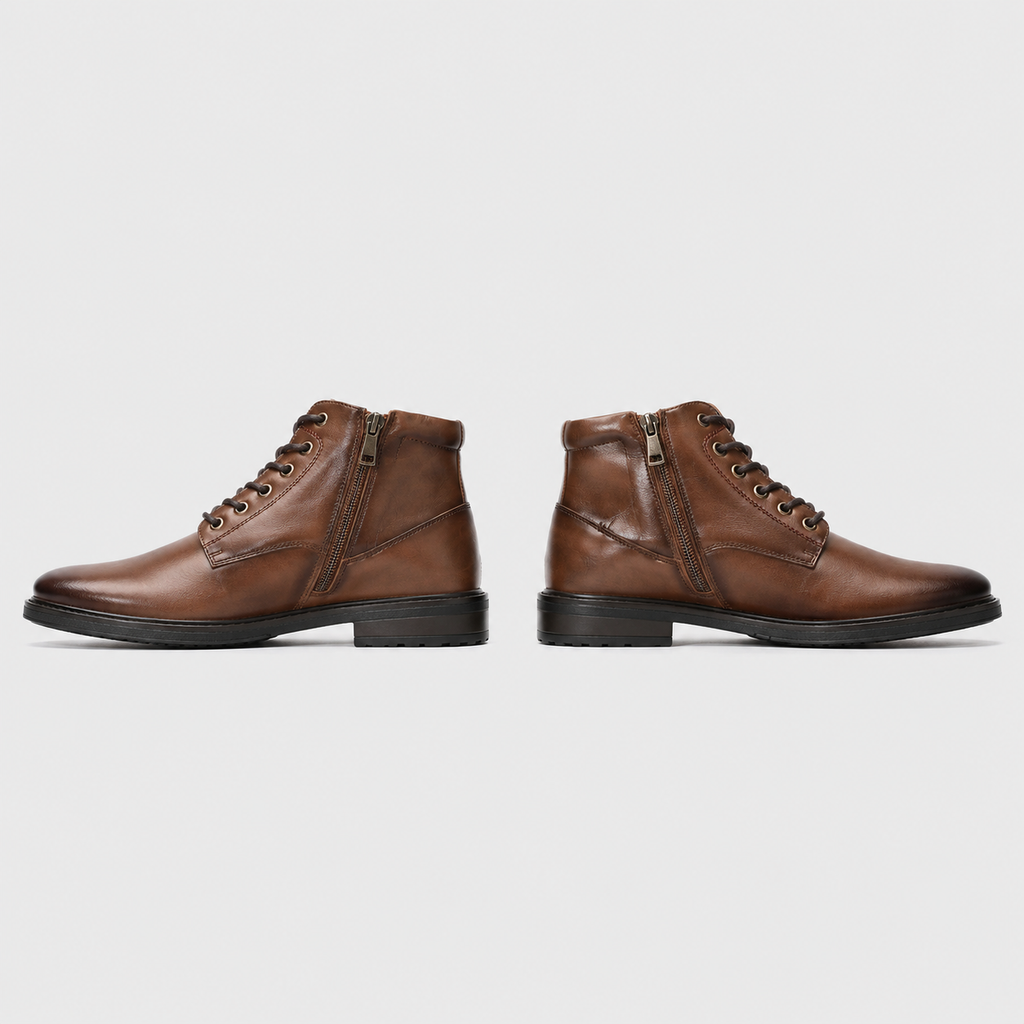 Men's Zip Lace-Up Smart Ankle Boots Black Canvas