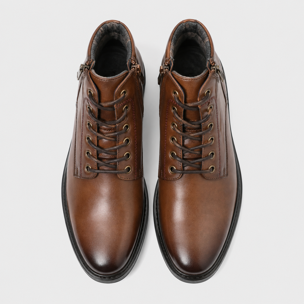 Men's Zip Lace-Up Smart Ankle Boots Black Canvas