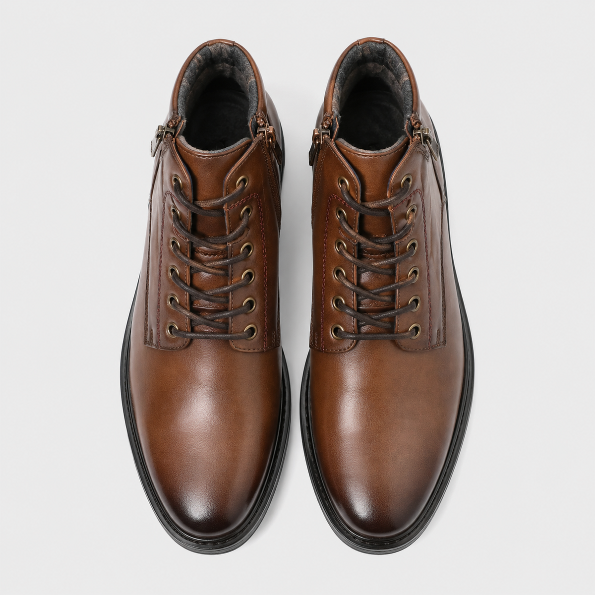 Men's Zip Lace-Up Smart Ankle Boots Black Canvas