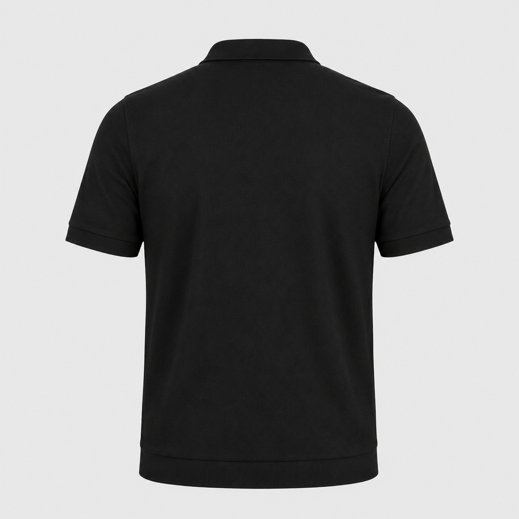 Men's Zip Placket Turn-Down Collar Polo Shirt Black Canvas