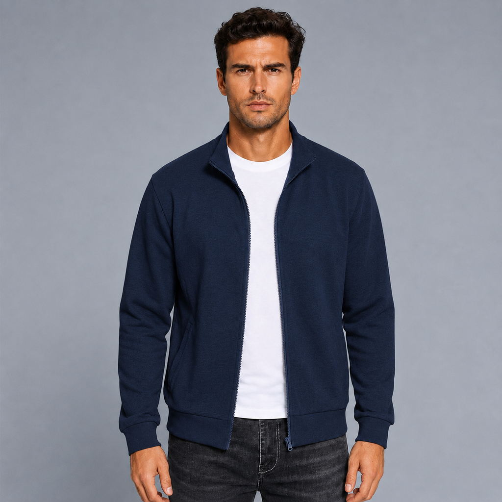 Men's Zip-Up Long Sleeve Sweatshirt Jacket Black Canvas