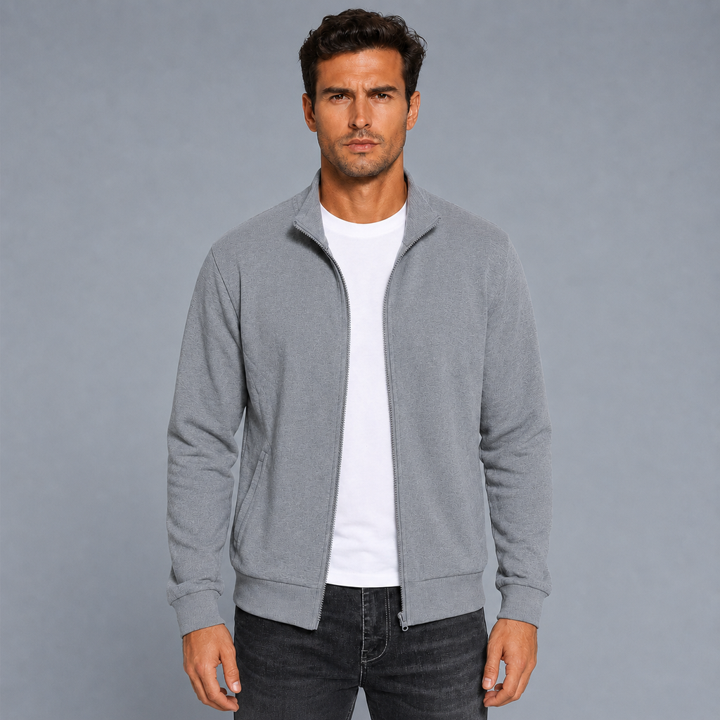 Men's Zip-Up Long Sleeve Sweatshirt Jacket Black Canvas
